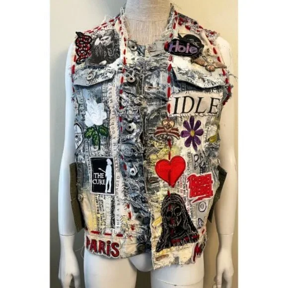 DREAM & DESTROY PUNK ROCK PATCH CUSTOM VINTAGE DENIM VEST - Picture 1 of 16